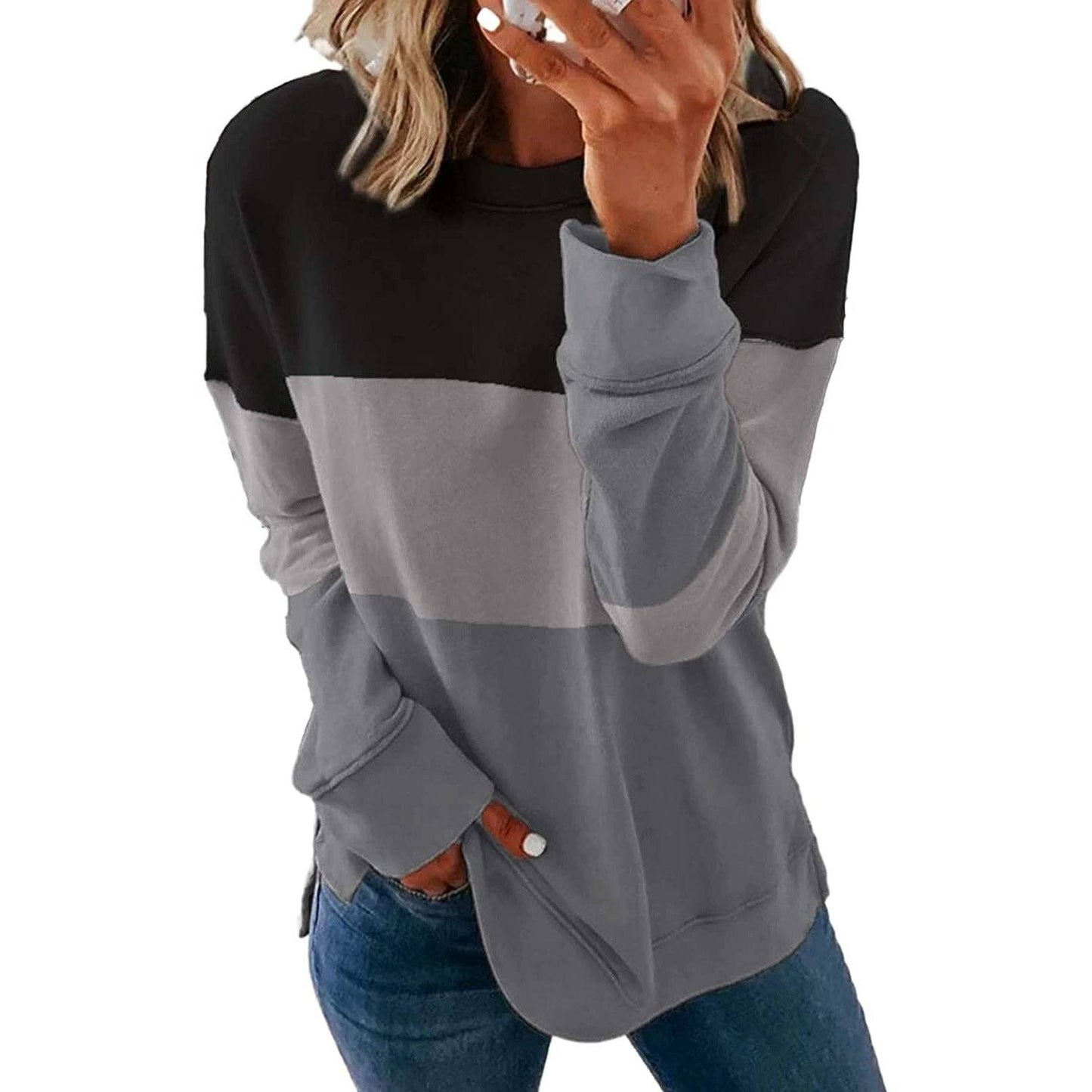 Casual Crewneck Tie Dye Sweatshirt Striped Printed Loose Soft Long Sleeve Pullover Tops Shirts