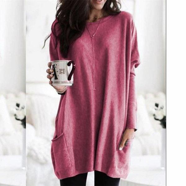 Women Long Sleeve Top Casual Pocket T-Shirt