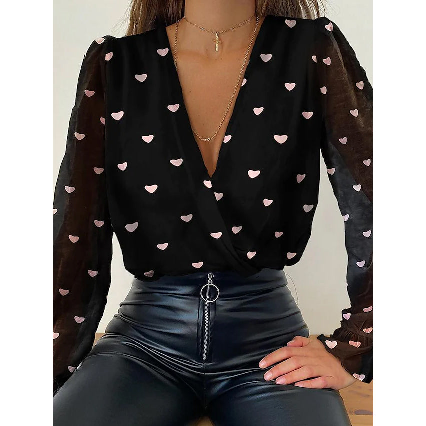 Women's Eyelet Top Lace V Neck Basic Tops Slim