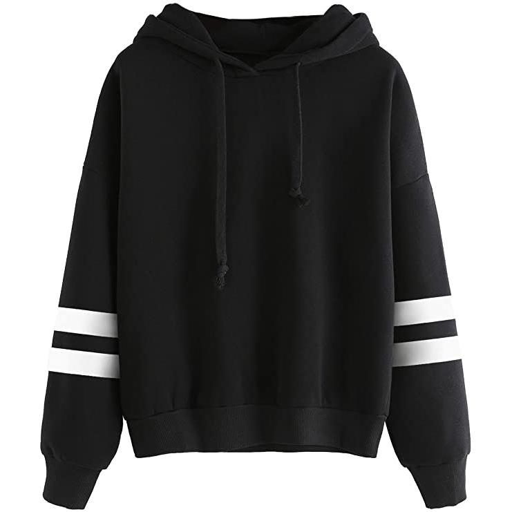 Women's Pullover Fleece Drop Shoulder Striped Hoodie