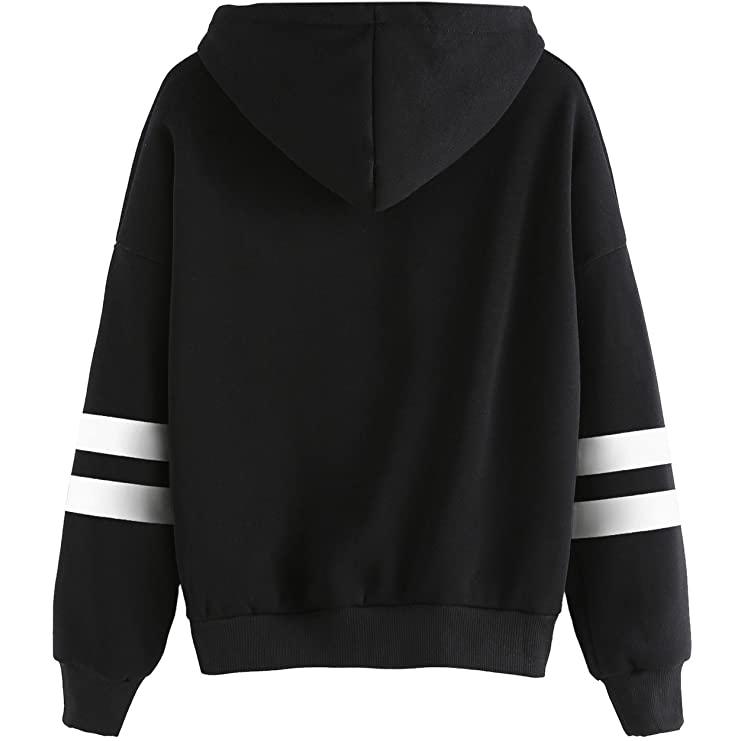 Women's Pullover Fleece Drop Shoulder Striped Hoodie