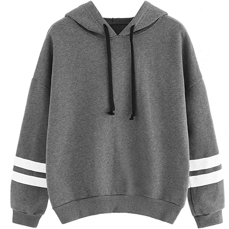 Women's Pullover Fleece Drop Shoulder Striped Hoodie