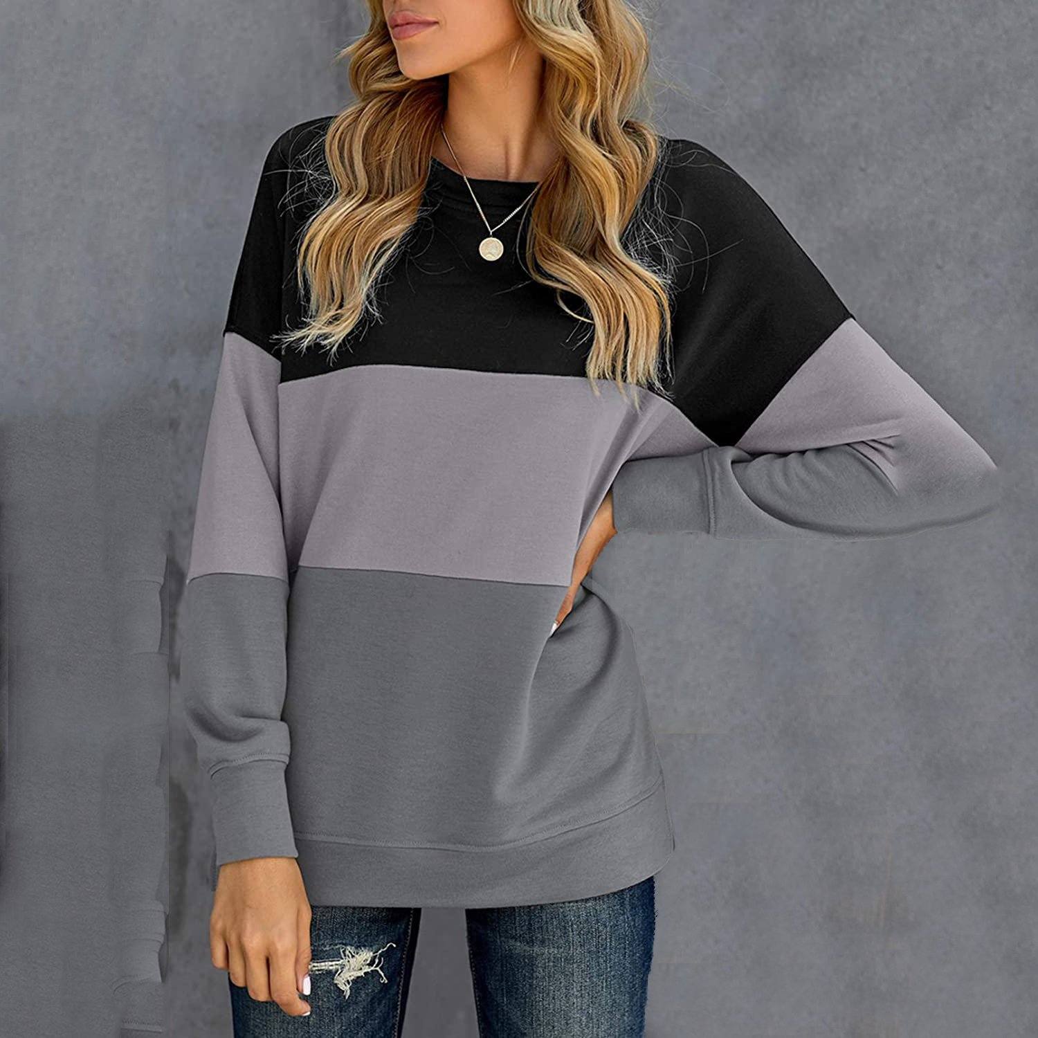 Casual Crewneck Tie Dye Sweatshirt Striped Printed Loose Soft Long Sleeve Pullover Tops Shirts