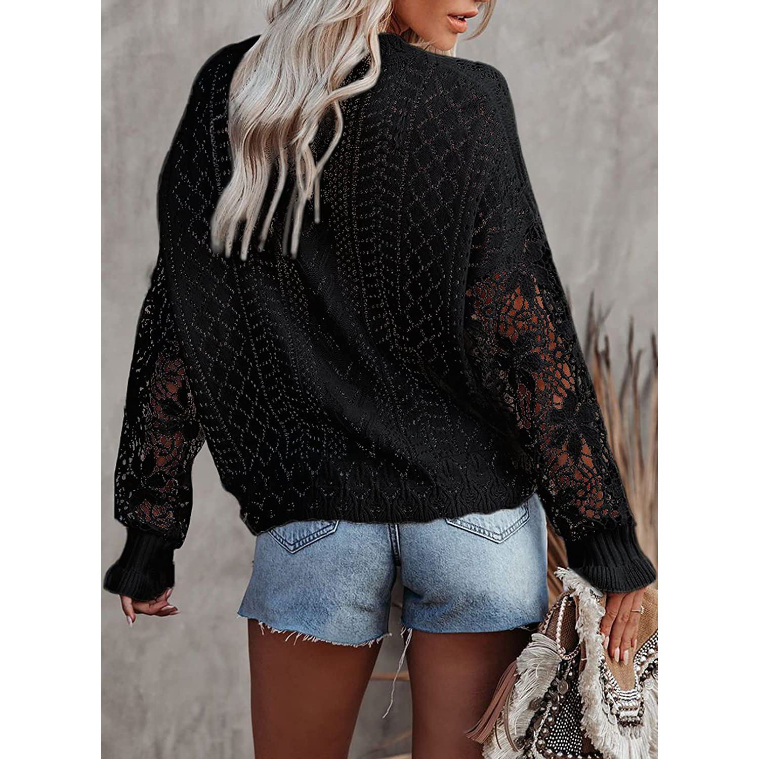 Women Lace Crew Neck Sweater