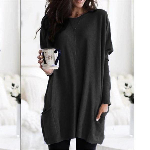 Women Long Sleeve Top Casual Pocket T-Shirt