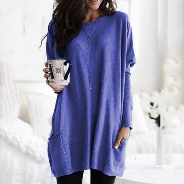 Women Long Sleeve Top Casual Pocket T-Shirt