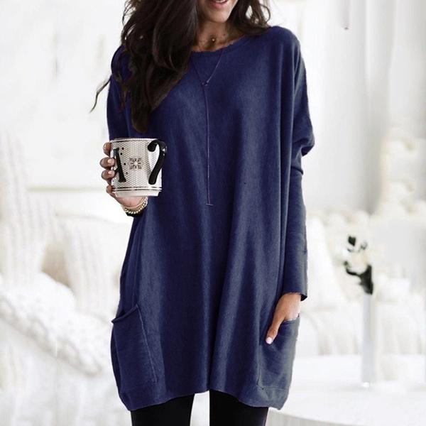 Women Long Sleeve Top Casual Pocket T-Shirt