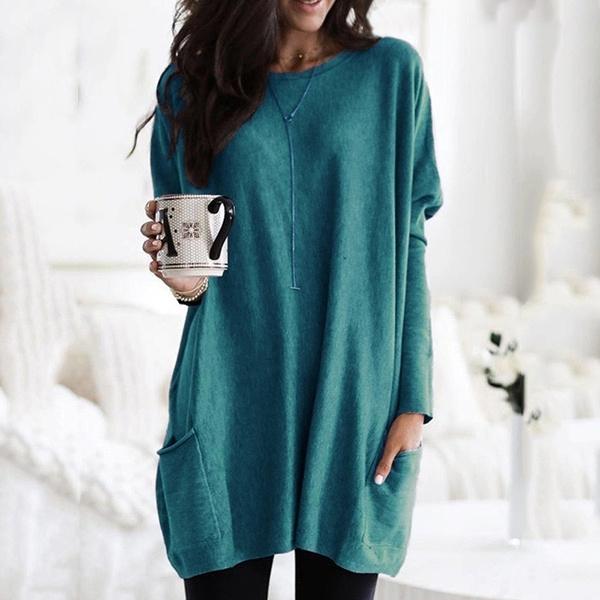 Women Long Sleeve Top Casual Pocket T-Shirt