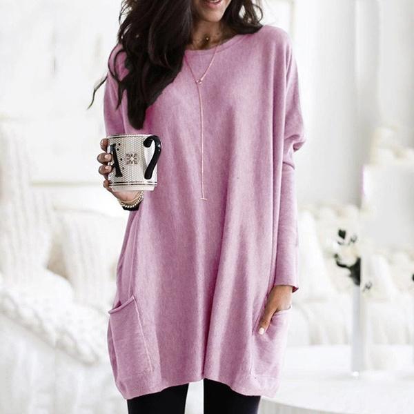 Women Long Sleeve Top Casual Pocket T-Shirt