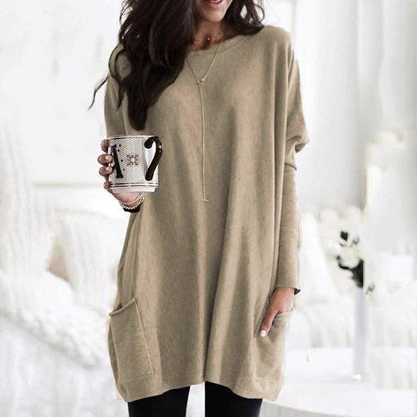 Women Long Sleeve Top Casual Pocket T-Shirt