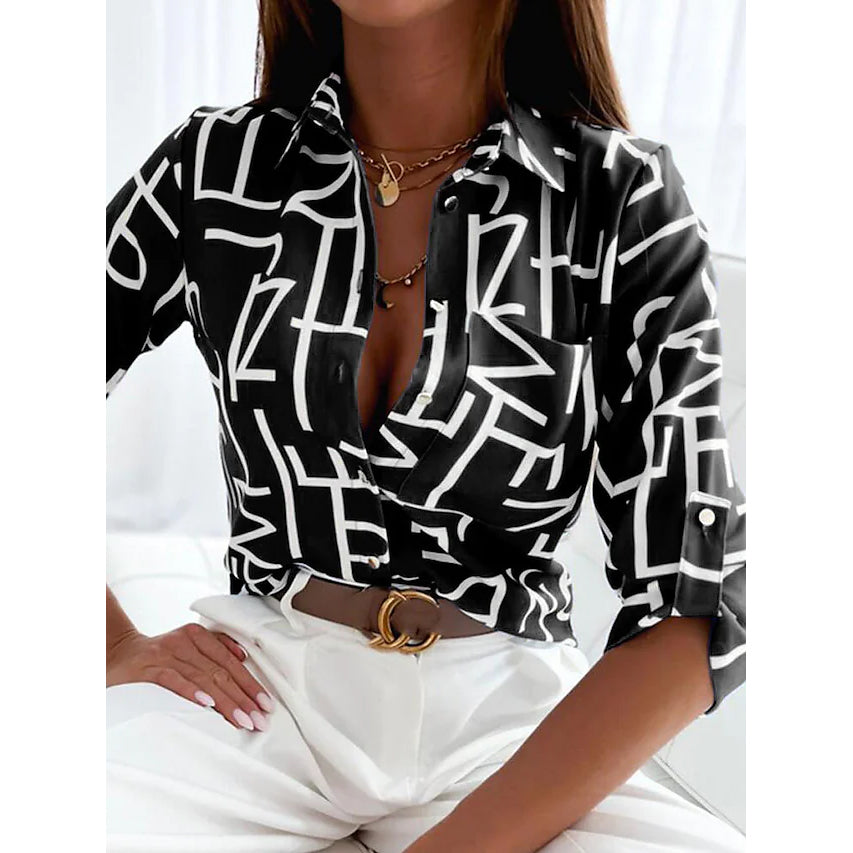 Women's Blouse Shirt Button Pocket Long Sleeve