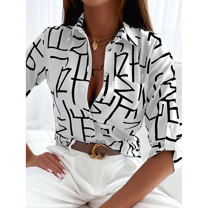 Women's Blouse Shirt Button Pocket Long Sleeve