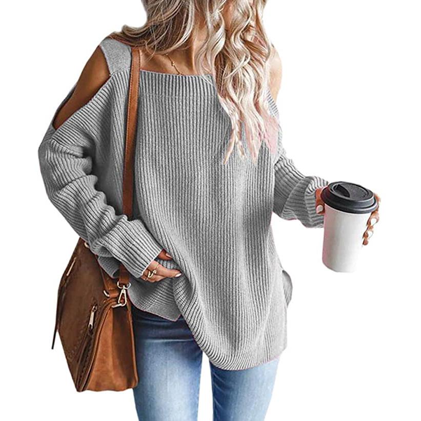Women's Cold Shoulder Batwing Chunky Knitted Tunic Tops